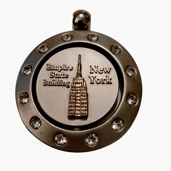 Empire State Building New York Pendant Bag Charm Rhinestone Accents Two Sided - Picture 1 of 5